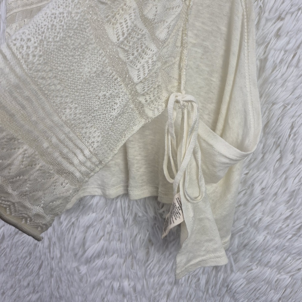 Free People Lace Crochet Ivory Sleeveless Semi Sheer Top Assymetric Sz S Boho - Picture 2 of 8